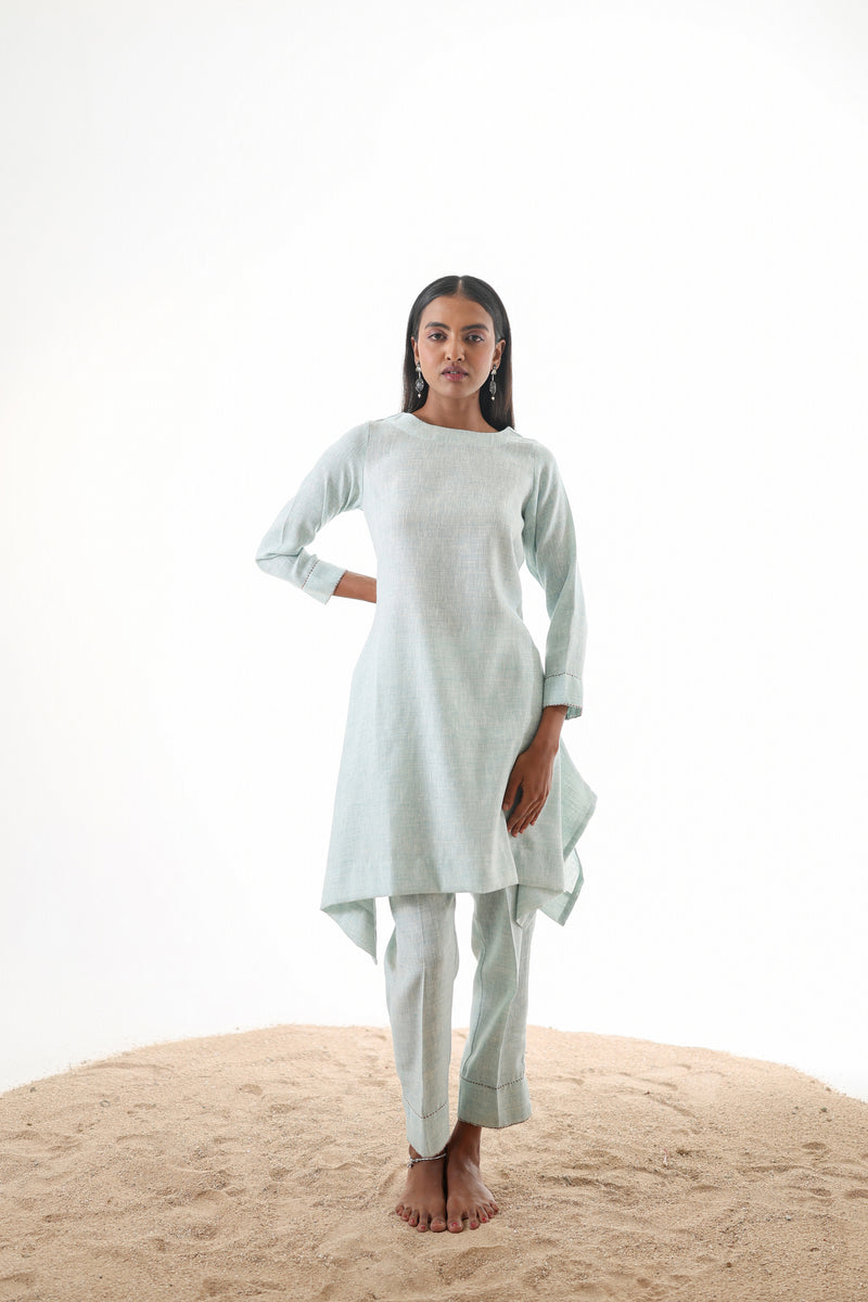 Aks Flowy Co-ord Set with Asymmetrical Hem & Handwork Detailing