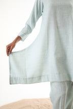 Aks Flowy Co-ord Set with Asymmetrical Hem & Handwork Detailing - Powder Blue or Mint Dust