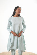 Aks Flowy Co-ord Set with Asymmetrical Hem & Handwork Detailing - Powder Blue or Mint Dust