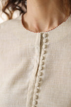 Aks Round Hem Co-ord Set with Embroidery & Button Detailing - Sand Stone