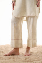 Aks Round Hem Co-ord Set with Embroidery & Button Detailing - Sand Stone