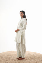 Aks V-Neck Co-ord Set with Fringed Detailing - Mocha Linen