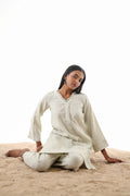 Aks V-Neck Co-ord Set with Fringed Detailing - Mocha Linen