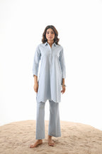 Rahi Co-ord Set with Scallop Embroidery - Sky Blue