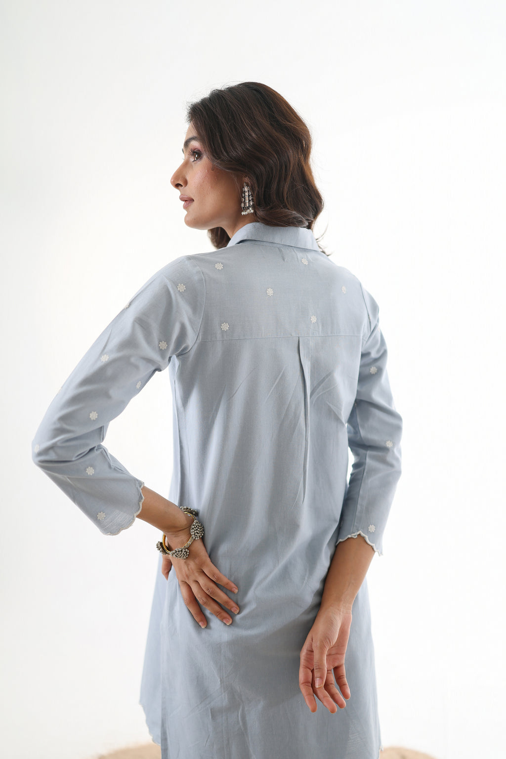 Rahi Co-ord Set with Scallop Embroidery - Sky Blue