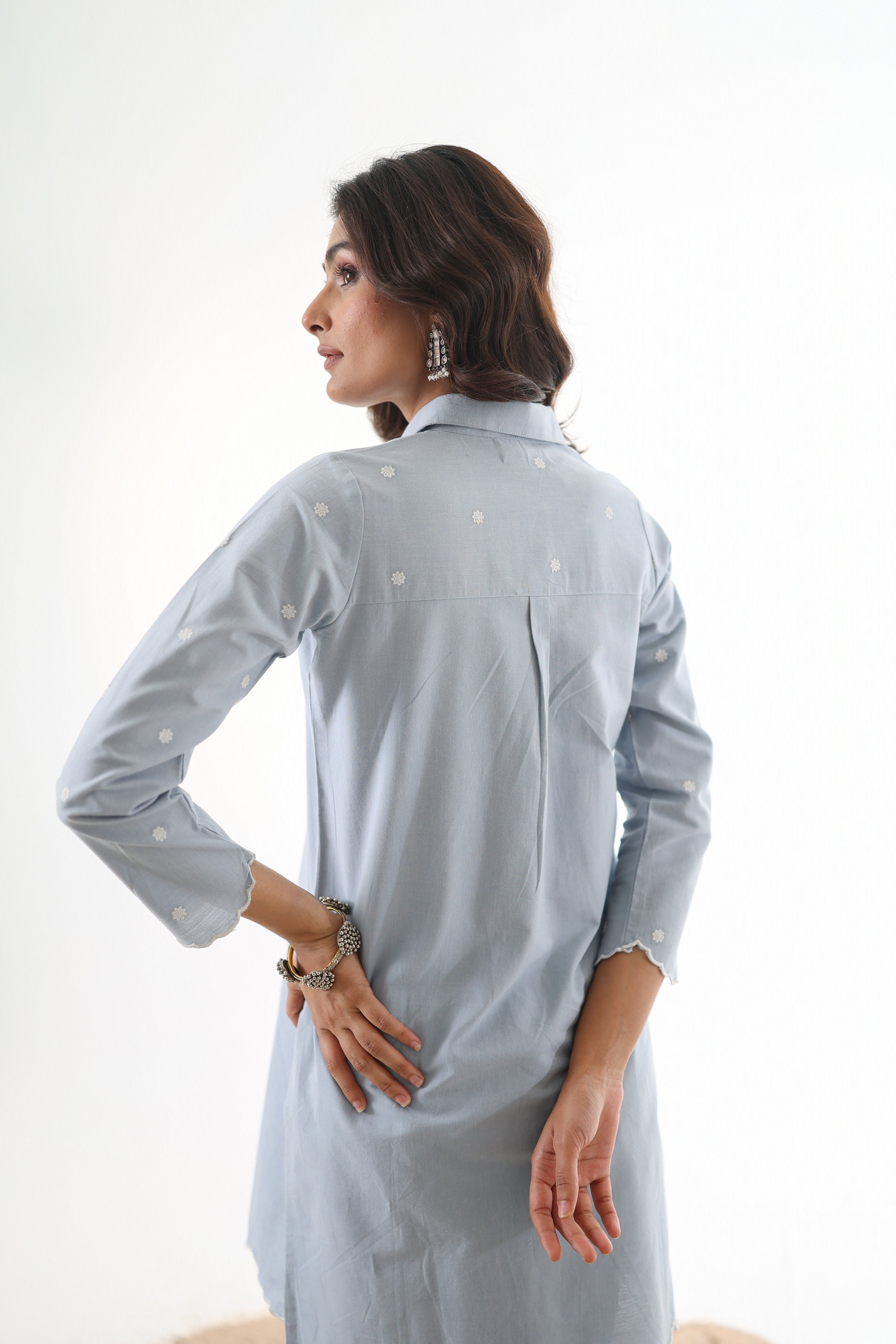 Rahi Co-ord Set with Scallop Embroidery - Sky Blue
