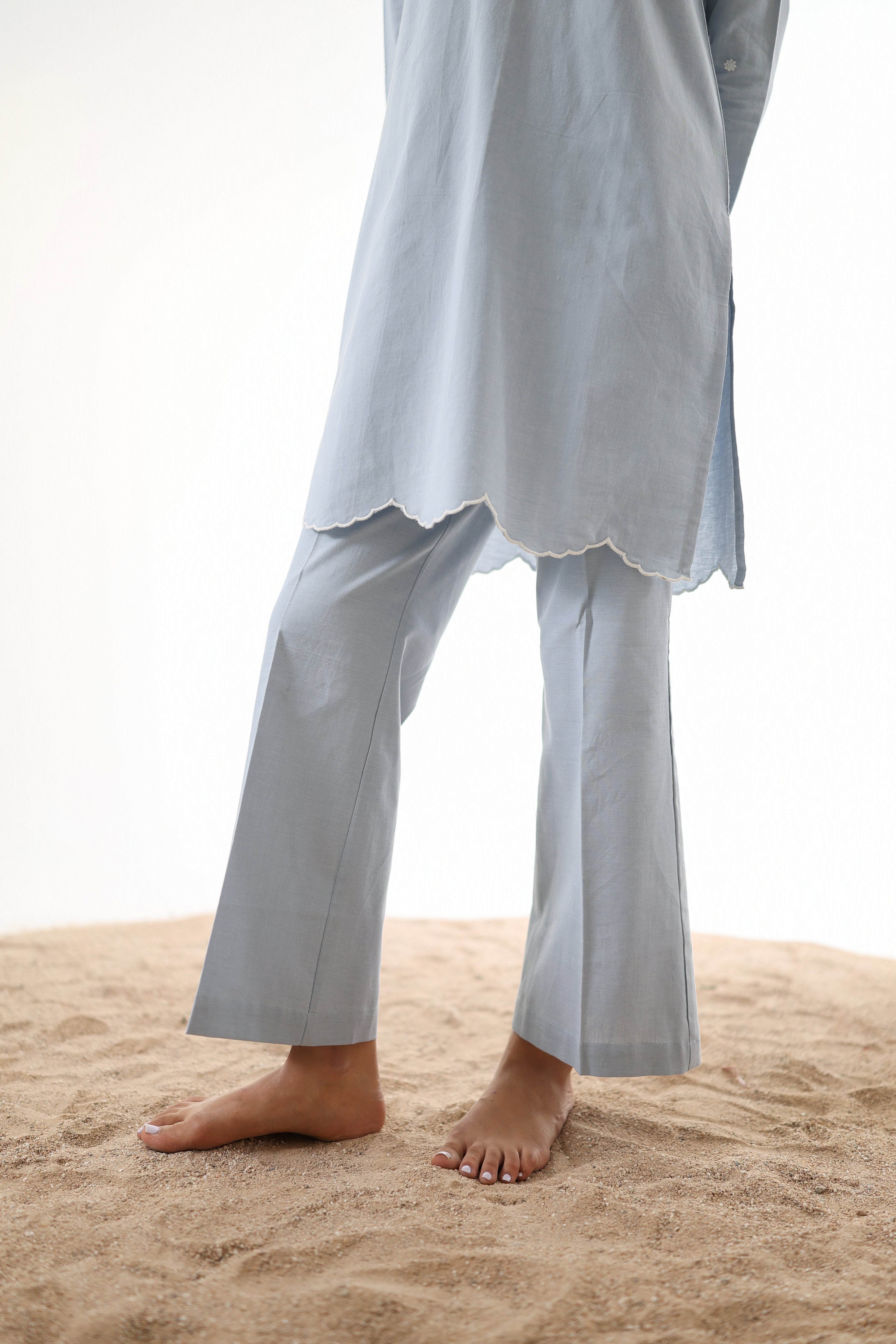 Rahi Co-ord Set with Scallop Embroidery - Sky Blue