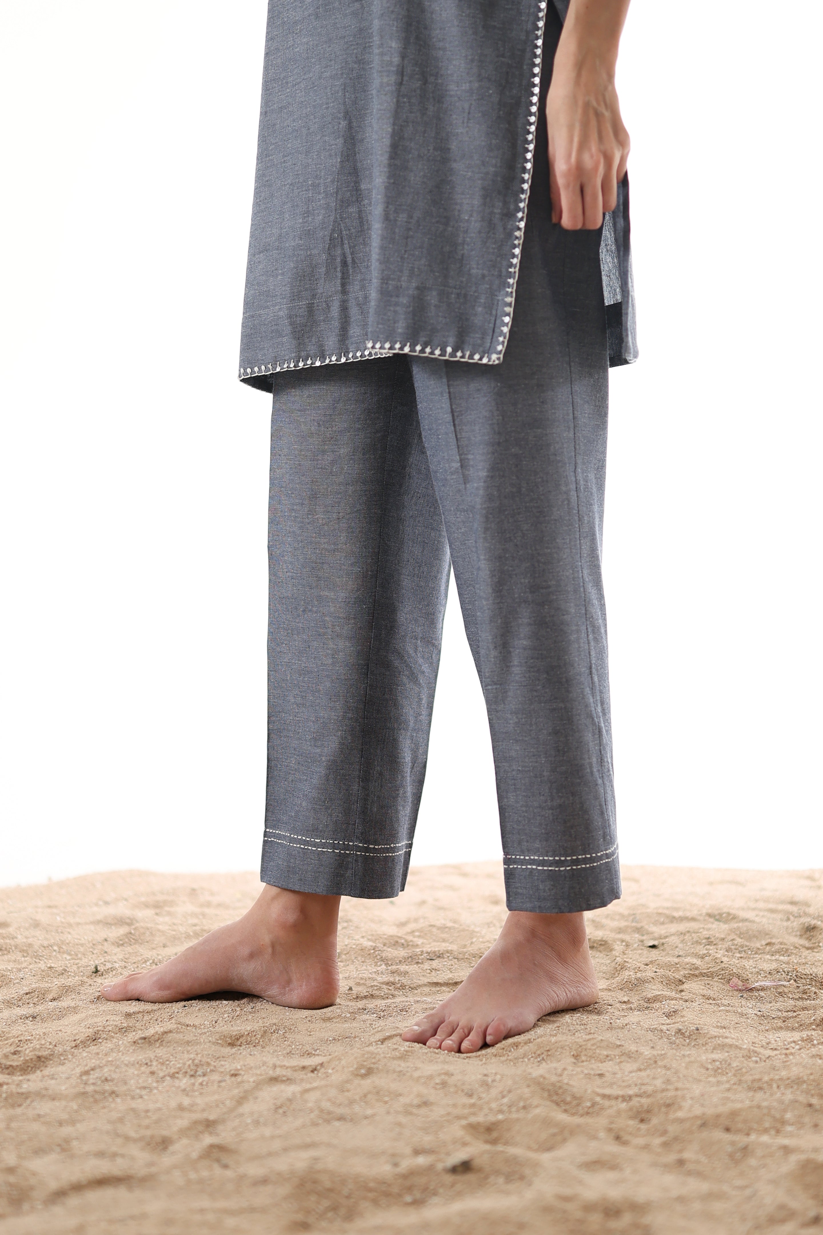 Rahi Co-ord Set with Sequin Embroidery - Denim Grey