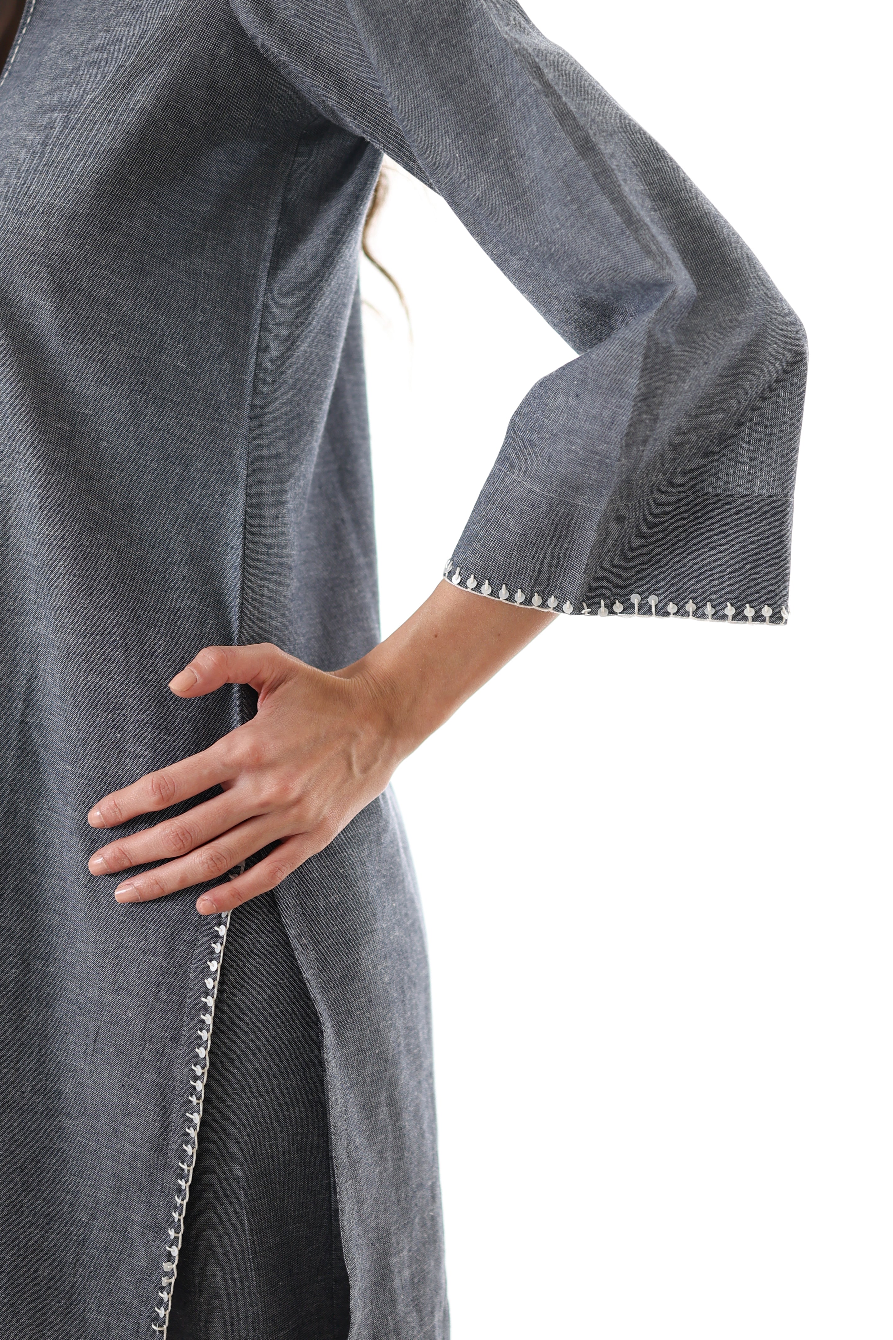Rahi Co-ord Set with Sequin Embroidery - Denim Grey