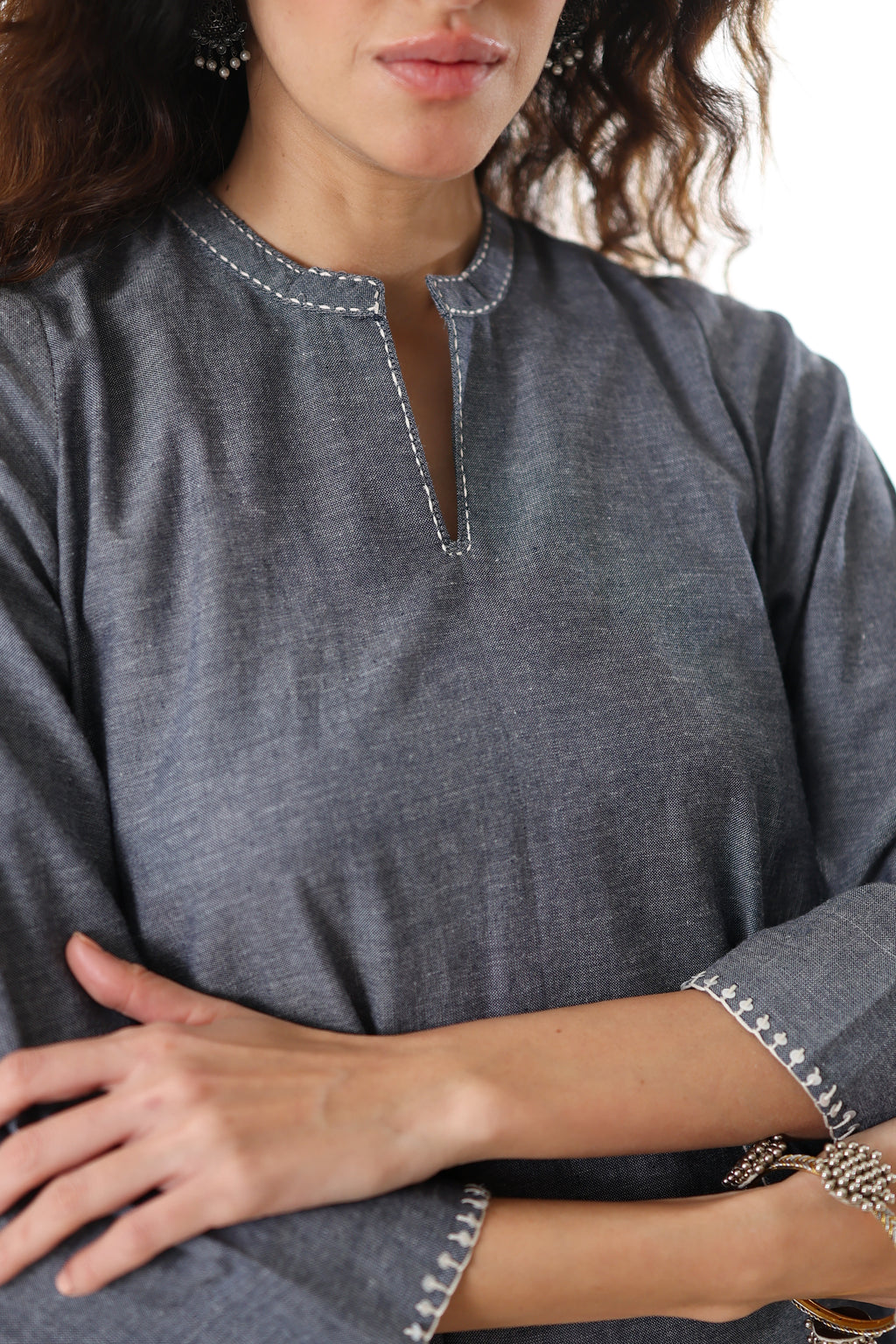 Rahi Co-ord Set with Sequin Embroidery - Denim Grey