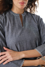Rahi Co-ord Set with Sequin Embroidery - Denim Grey