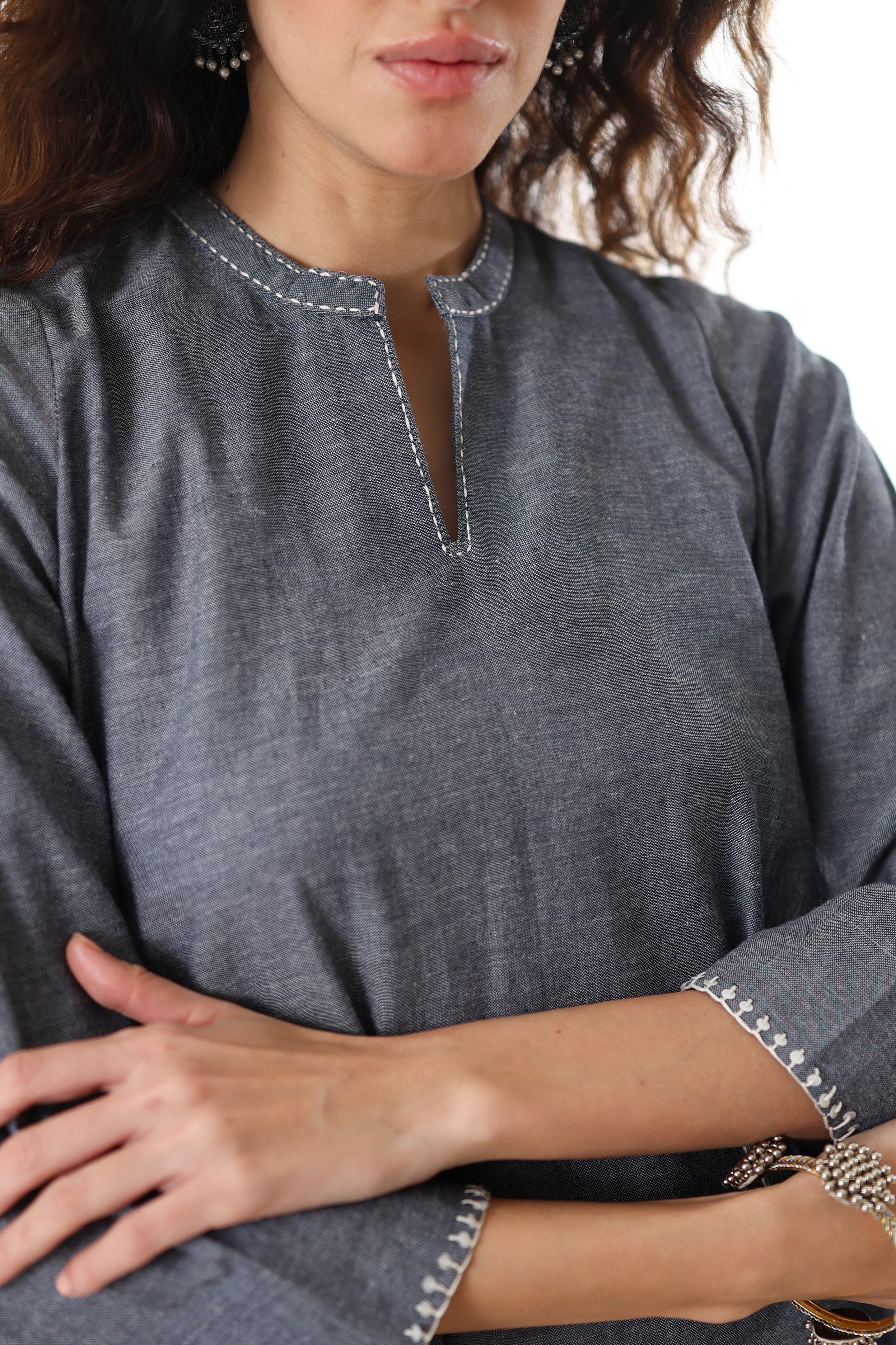 Rahi Co-ord Set with Sequin Embroidery - Denim Grey