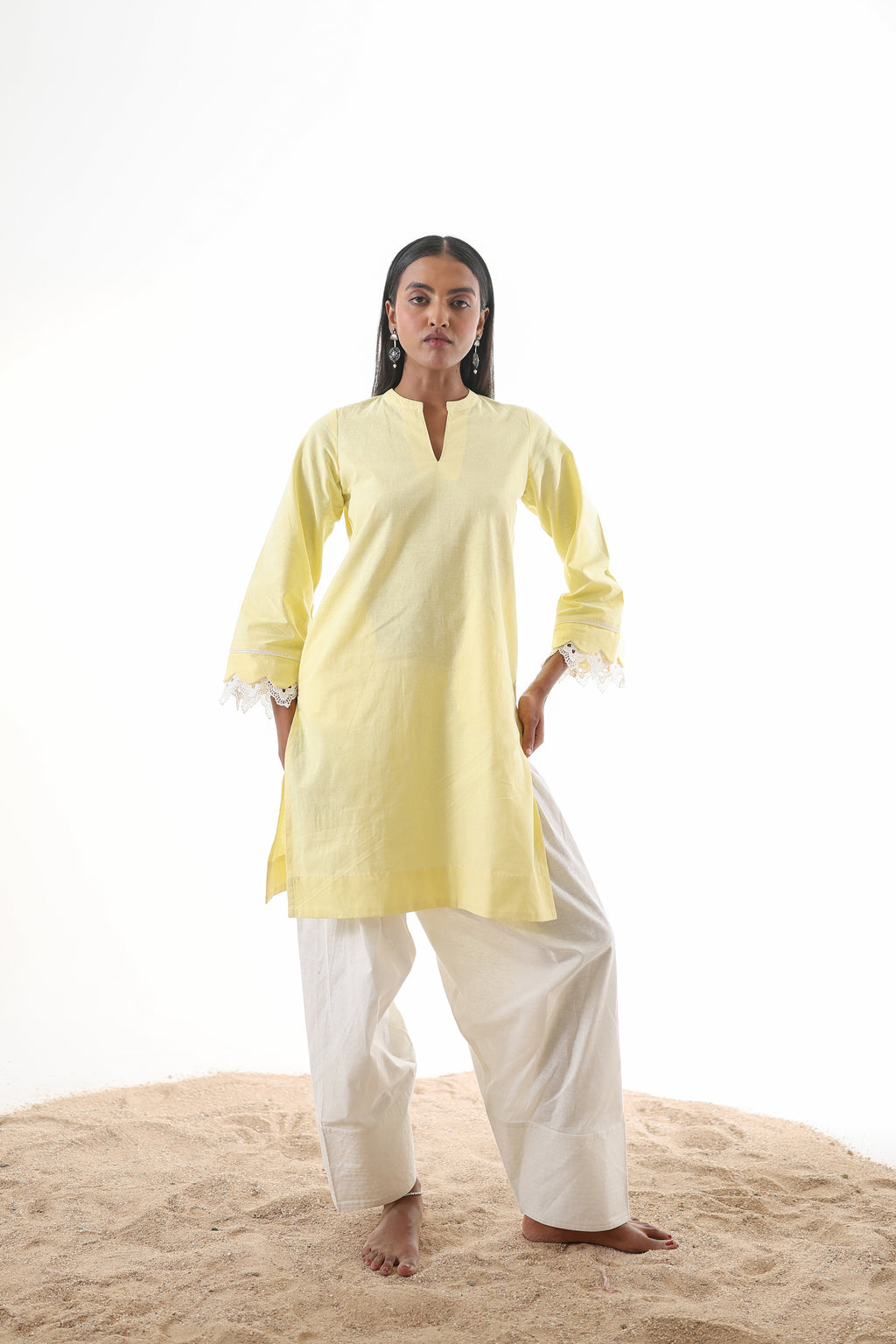 Rahi Farshi Salwar Suit with Lace - Yellow/White