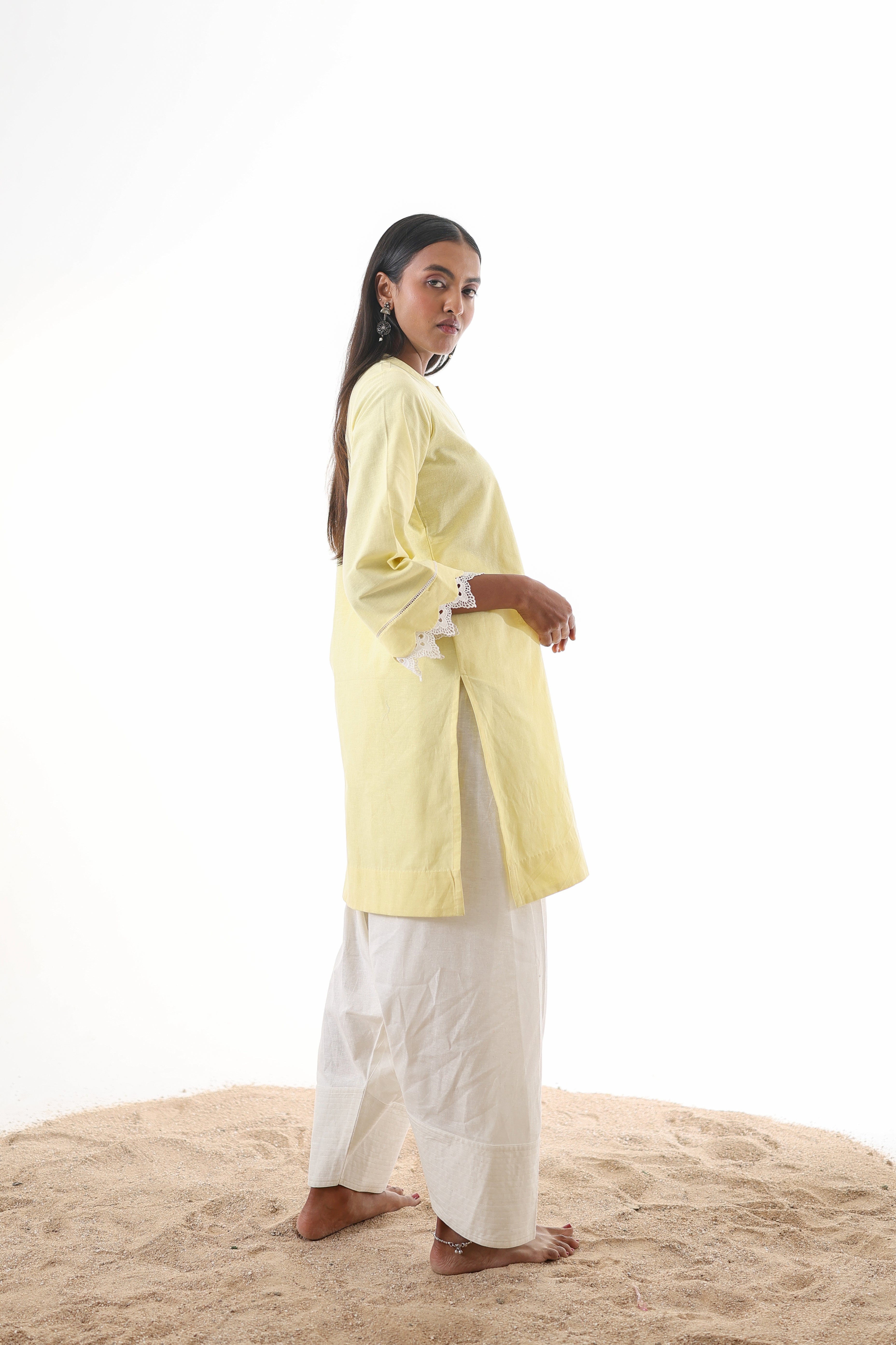 Rahi Farshi Salwar Suit with Lace - Yellow/White