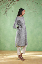 Nura Linen Kurta with Gul Ghera Detailing - Mint Green or Ikat Grey