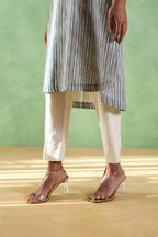 Nura Linen Kurta with Gul Ghera Detailing - Mint Green or Ikat Grey