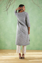 Nura Linen Kurta with Gul Ghera Detailing - Mint Green or Ikat Grey