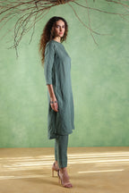 Nura Linen Kurta with Gul Ghera Detailing - Mint Green or Ikat Grey