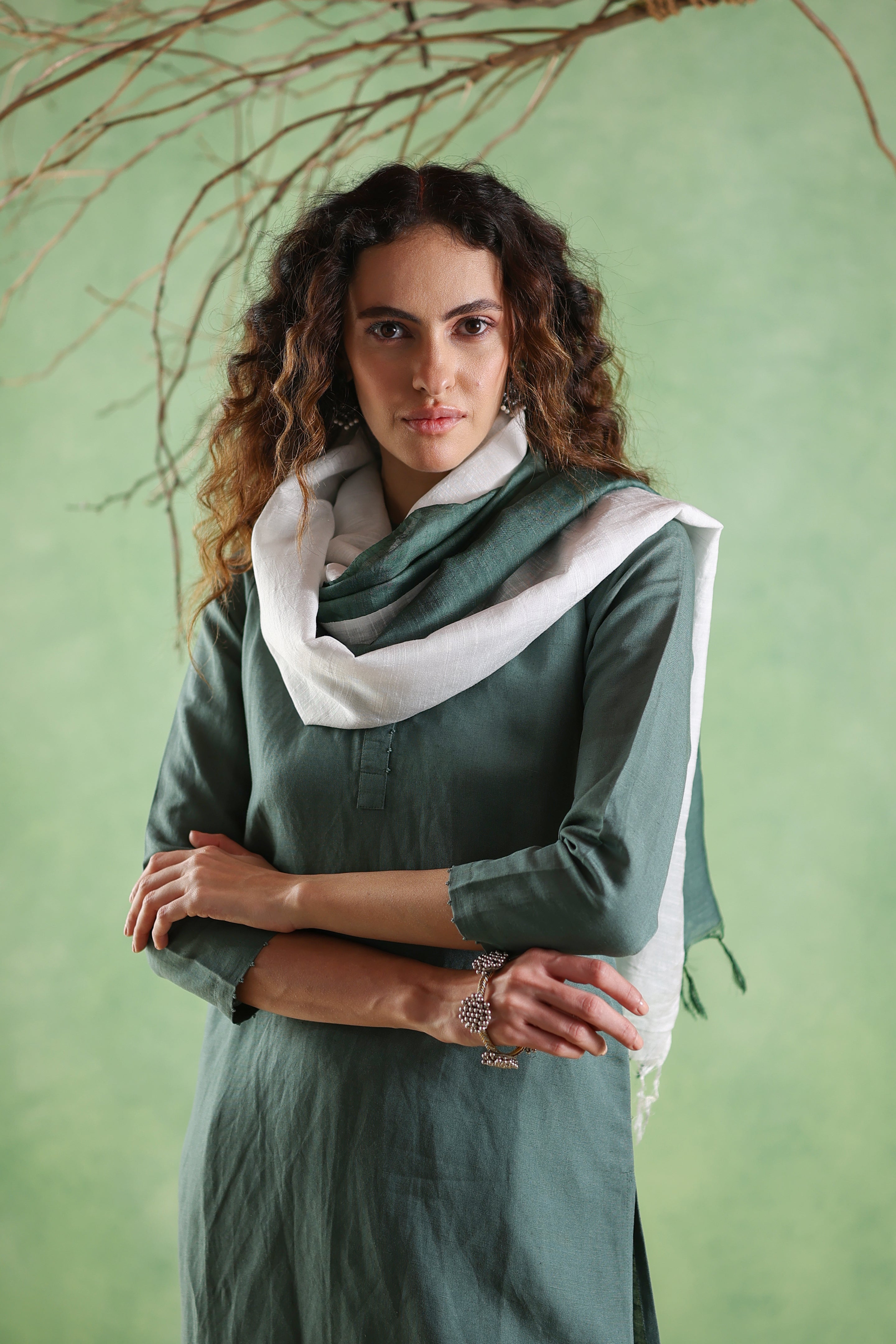 Nura Mulberry Cotton Linear Dip Dupatta
