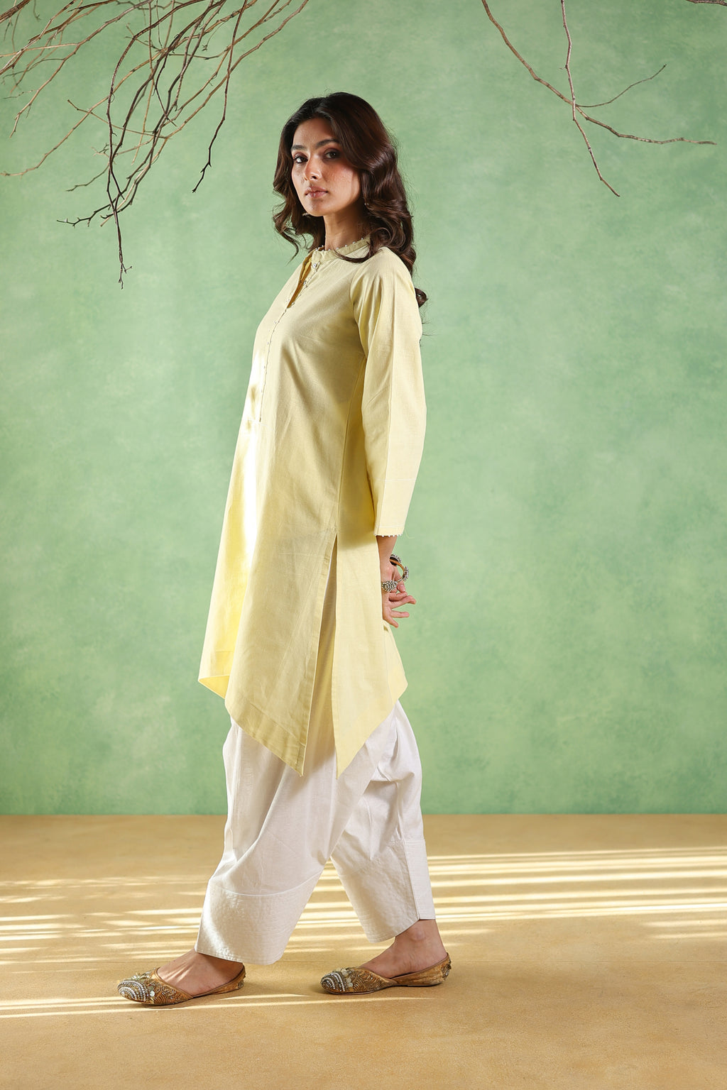 Rahi Farshi Salwar Suit with Pearl Detailing - Yellow/White or Pink/White