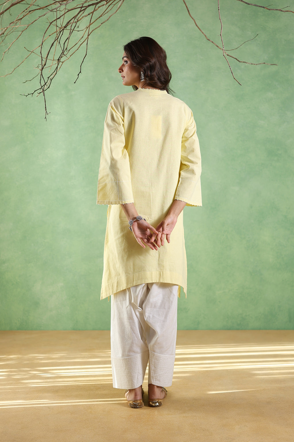 Rahi Farshi Salwar Suit with Pearl Detailing - Yellow/White or Pink/White