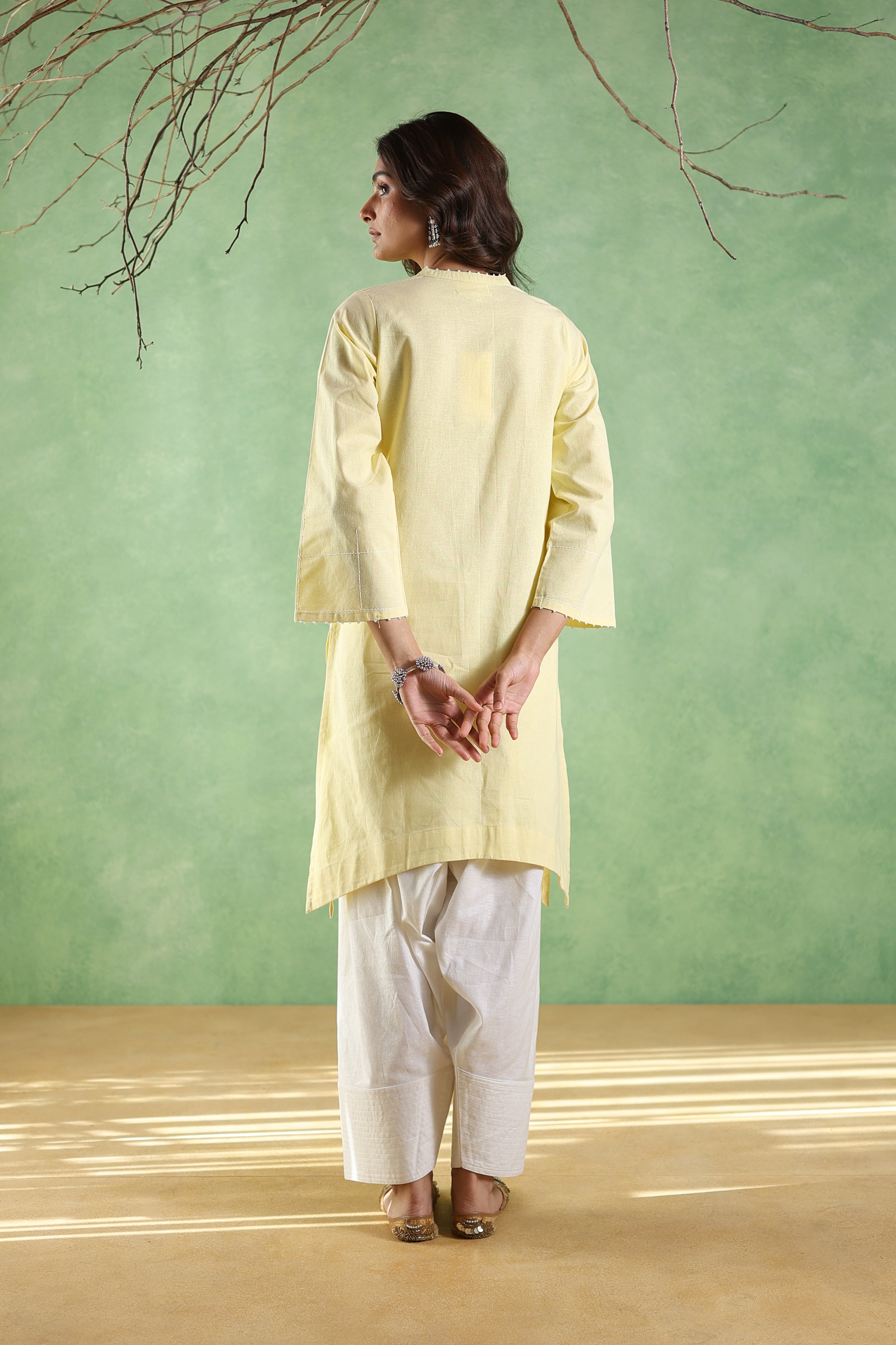 Rahi Farshi Salwar Suit with Pearl Detailing - Yellow/White or Pink/White