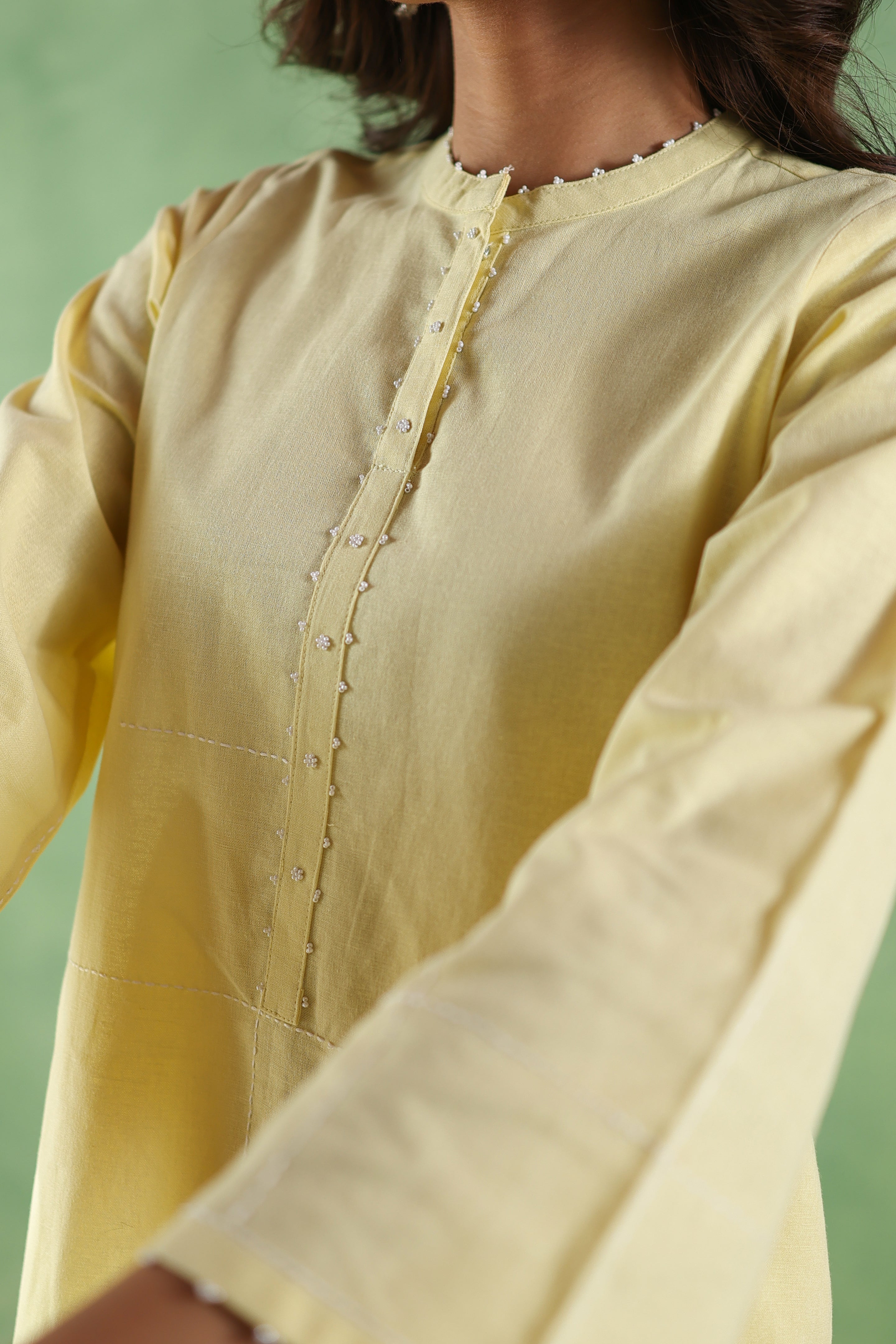 Rahi Farshi Salwar Suit with Pearl Detailing - Yellow/White or Pink/White