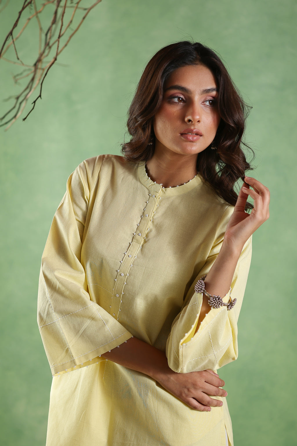 Rahi Farshi Salwar Suit with Pearl Detailing - Yellow/White or Pink/White