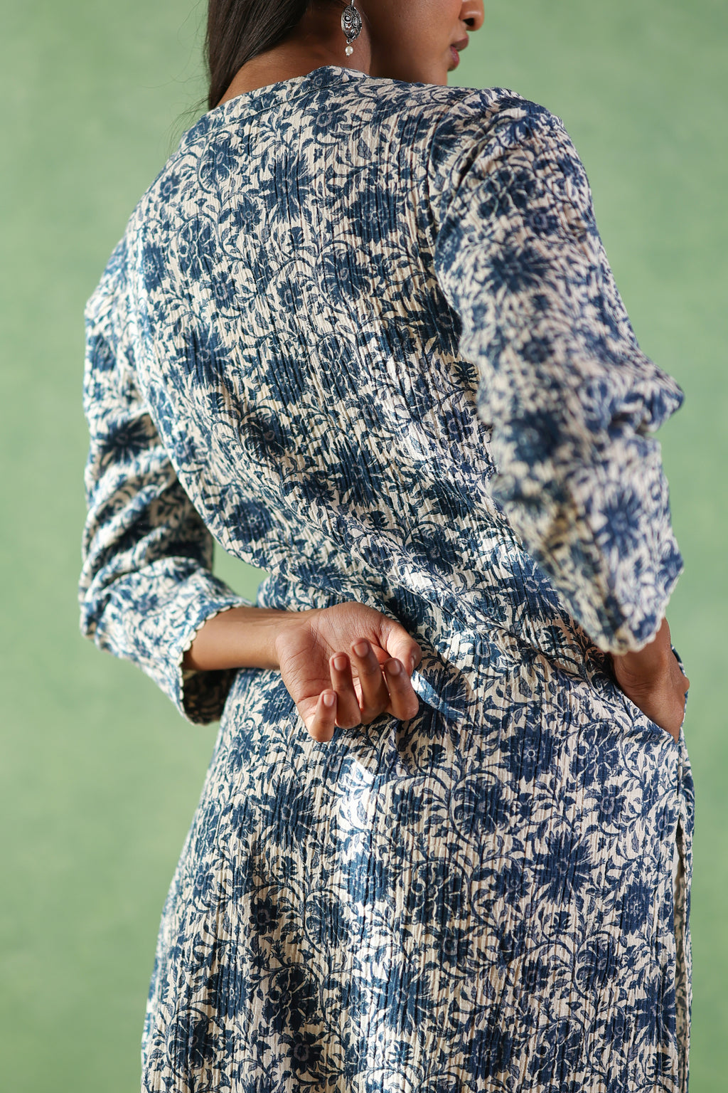 Afsana Linen Crepe Print Kurta - Blue