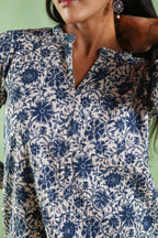 Afsana Linen Crepe Print Kurta - Blue