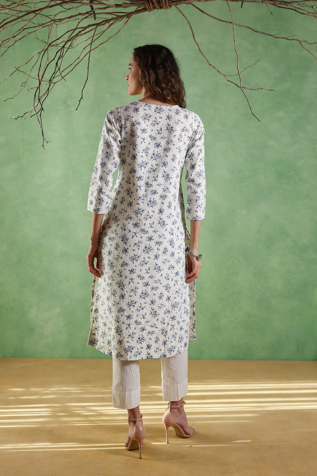 Afsana Printed Kurta with Tassels String - Blue or Pink