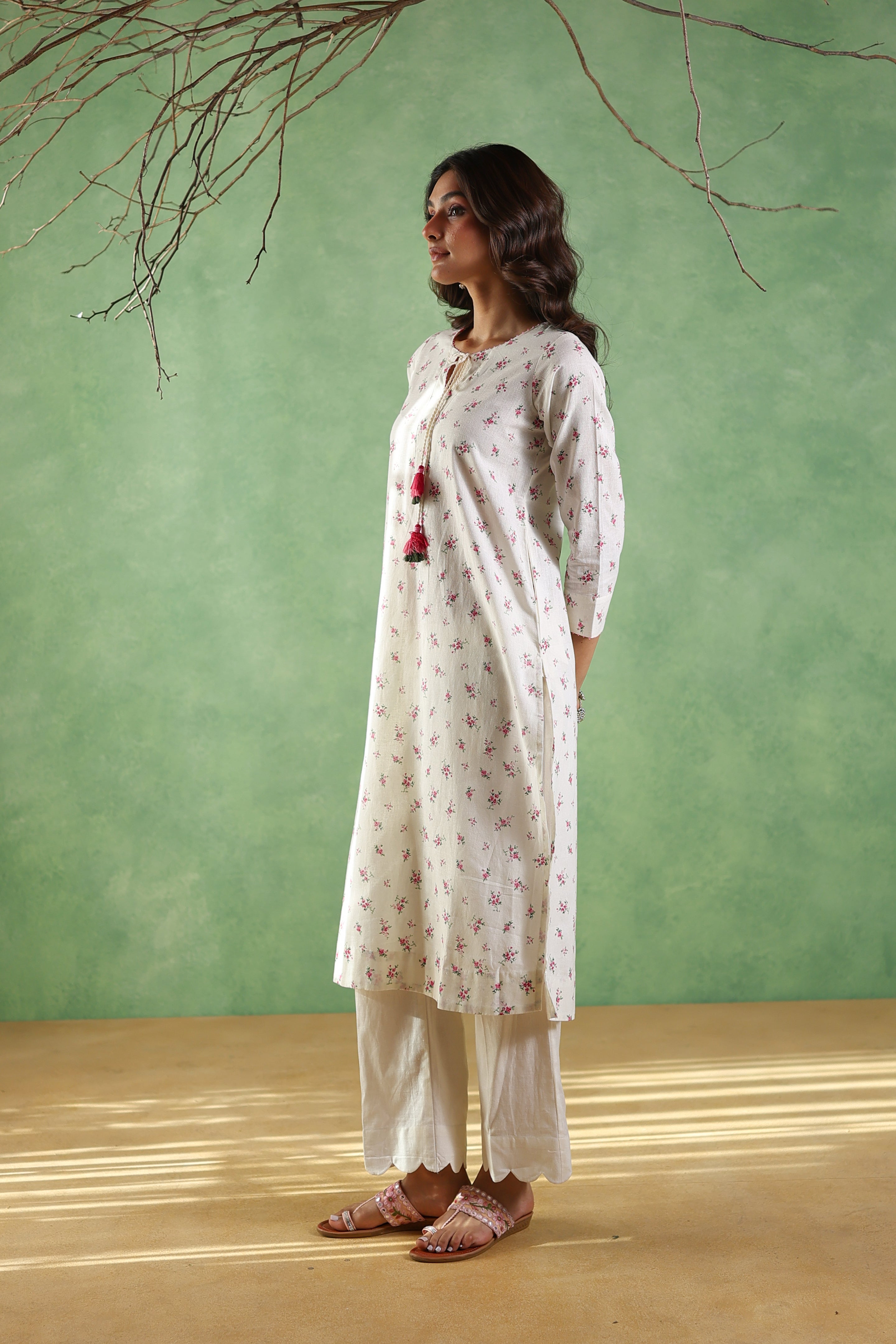 Afsana Printed Kurta with Tassels String - Blue or Pink