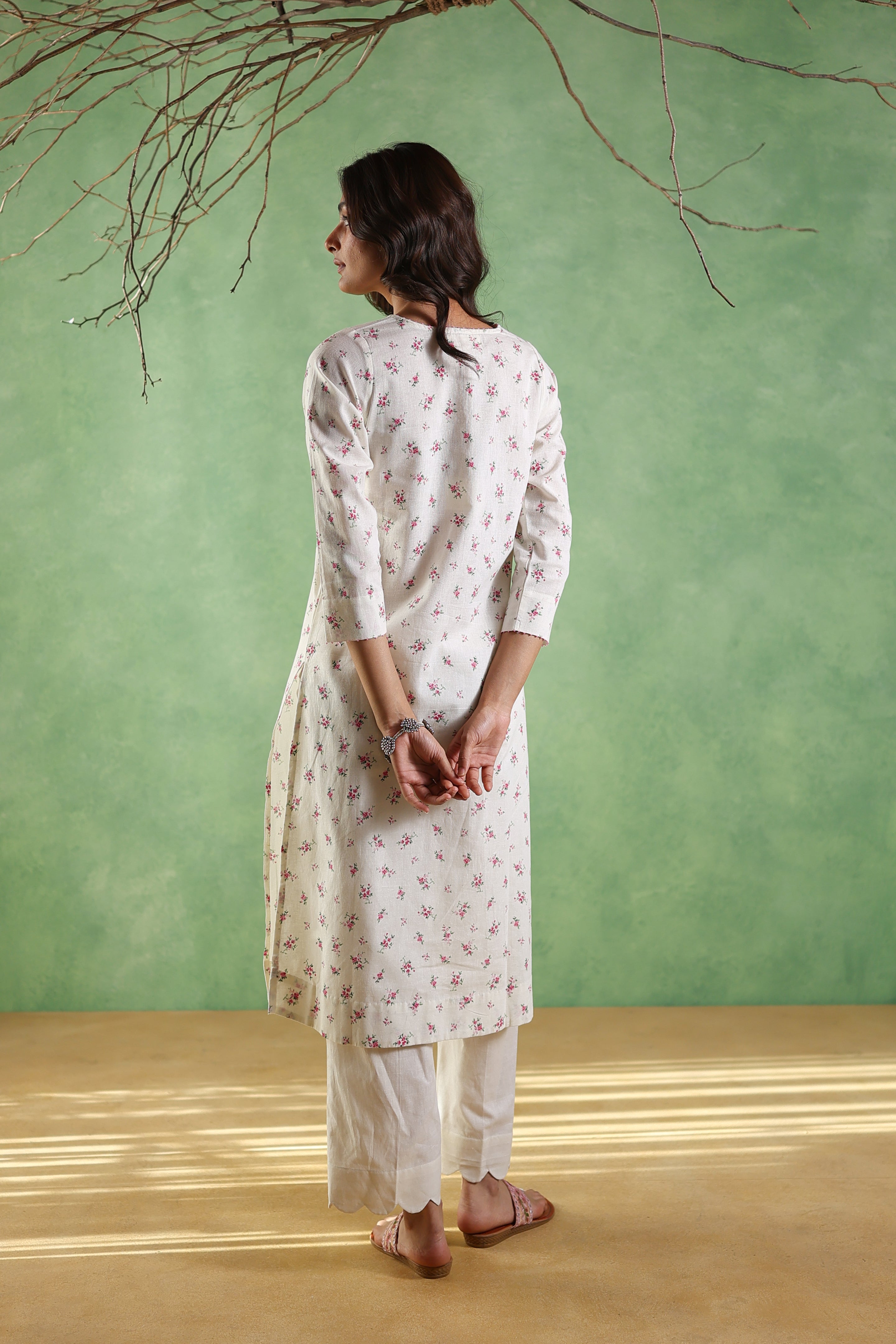 Afsana Printed Kurta with Tassels String - Blue or Pink