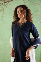 Nura Linen Kurta with Gul Moti Detailing - Mint Green or Navy