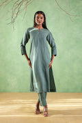 Nura Linen Kurta with Gul Moti Detailing - Mint Green or Navy