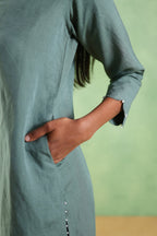 Nura Linen Kurta with Gul Moti Detailing - Mint Green or Navy