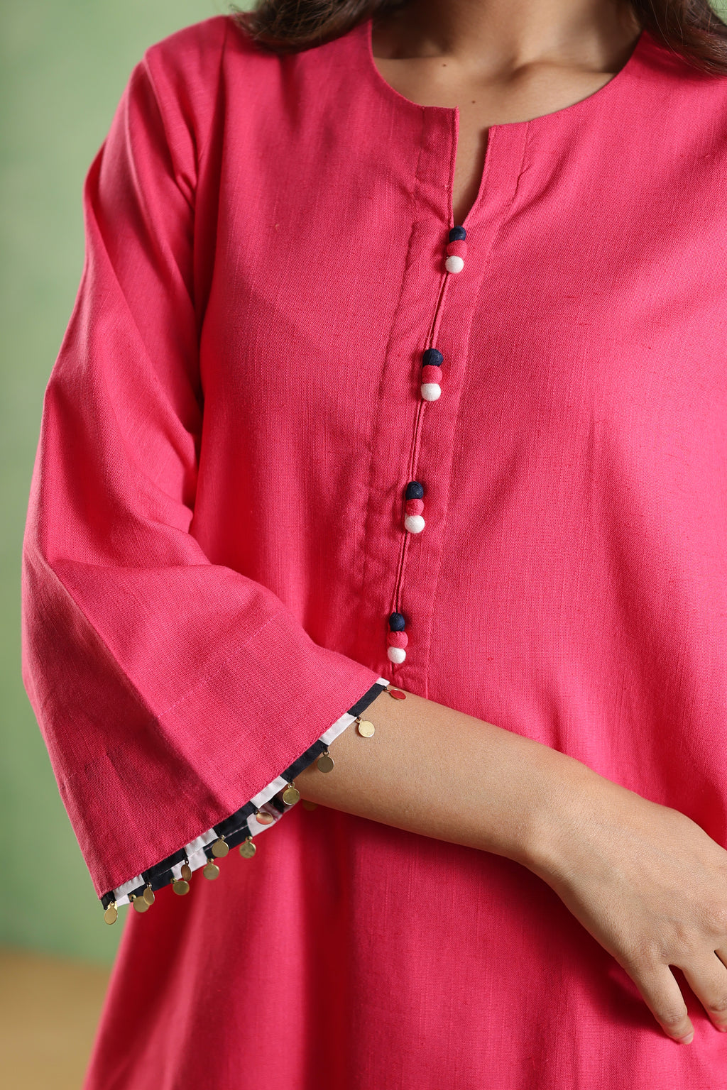 Afsana Kurta and Pant with Gold Coin Detailing - Royal Pink