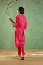 Afsana Kurta and Pant with Gold Coin Detailing - Royal Pink