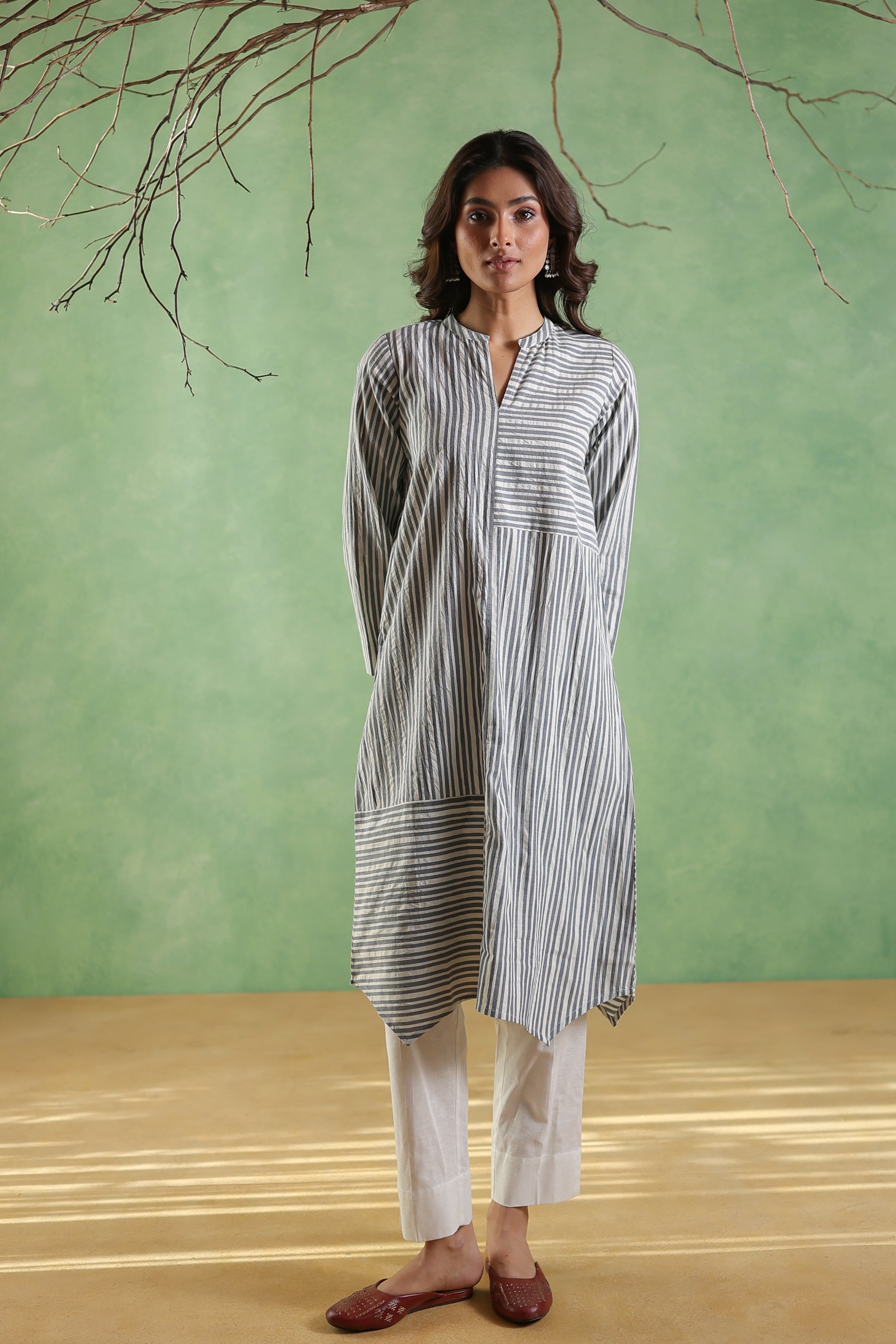 Afsana Line Work Kurta with Curve Hem - Blue