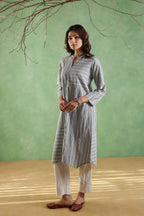 Afsana Line Work Kurta with Curve Hem - Blue