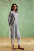 Afsana Line Work Kurta with Curve Hem - Blue