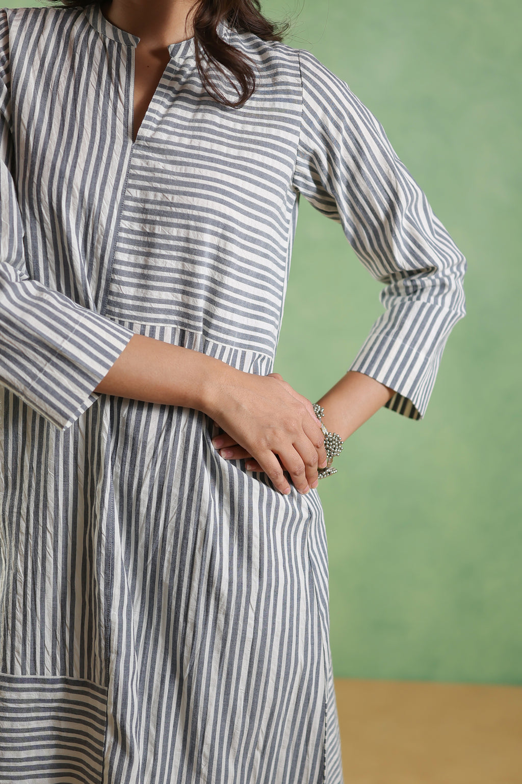 Afsana Line Work Kurta with Curve Hem - Blue