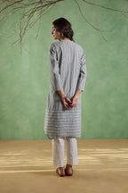Afsana Line Work Kurta with Curve Hem - Blue
