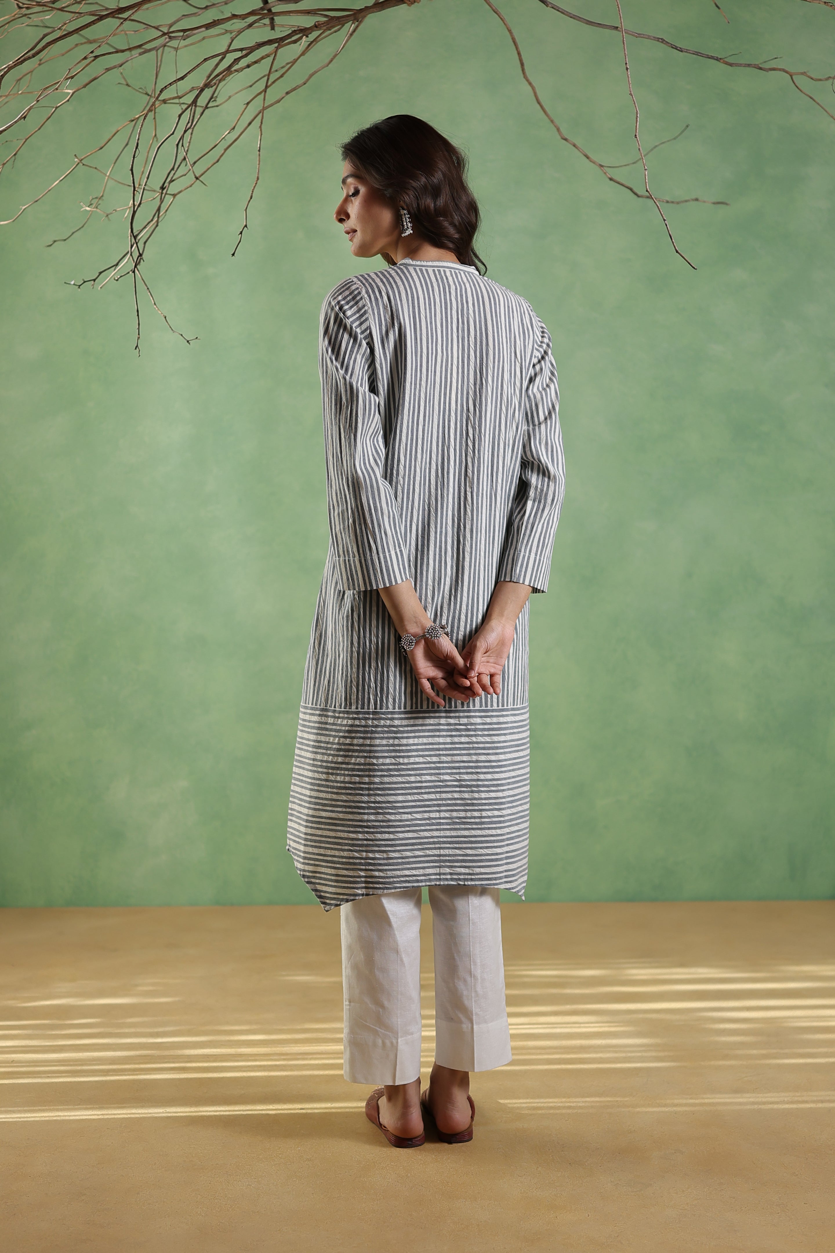 Afsana Line Work Kurta with Curve Hem - Blue