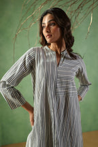 Afsana Line Work Kurta with Curve Hem - Blue