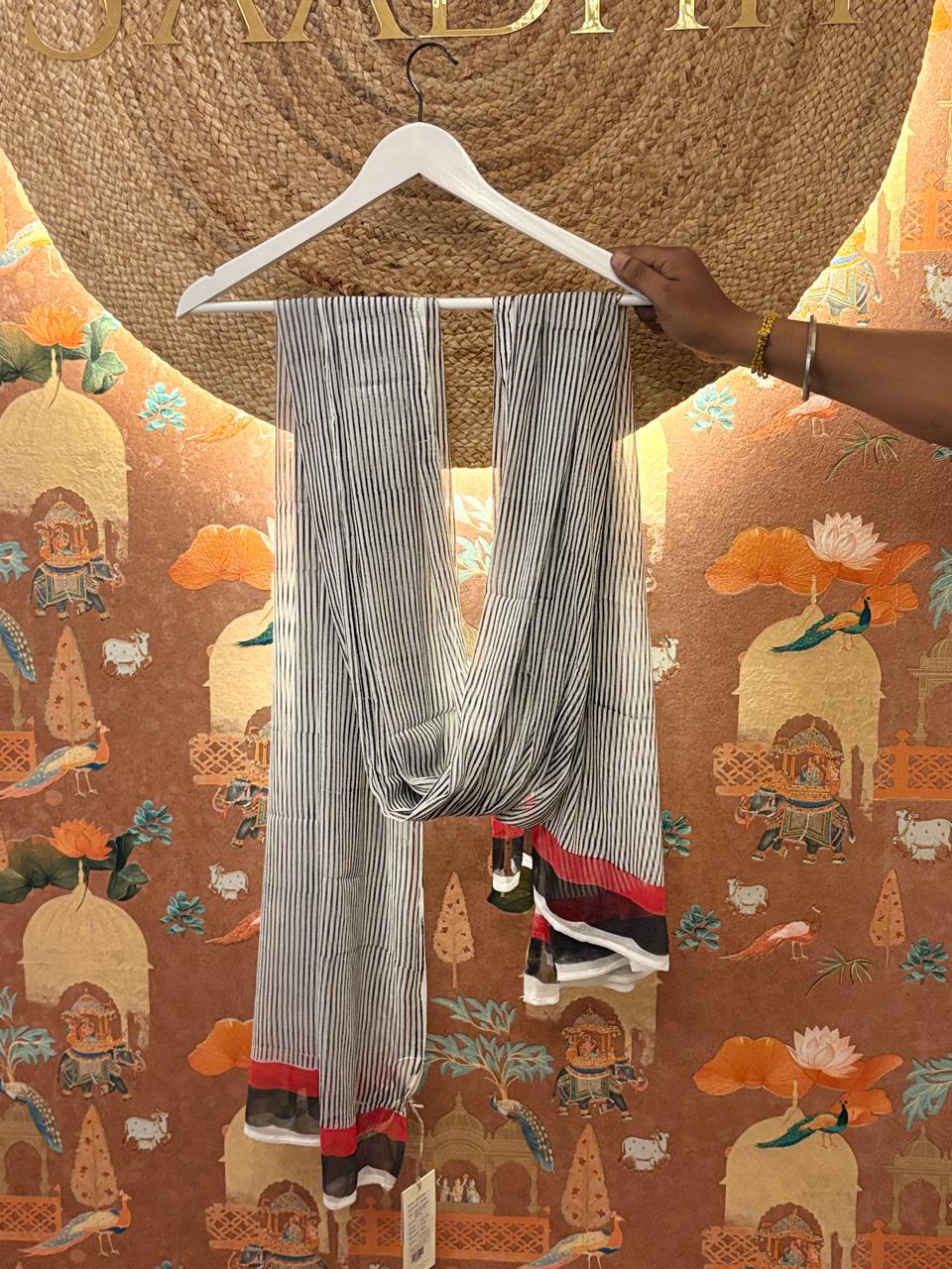 Afsana Chiffon Striped Dupatta with Border