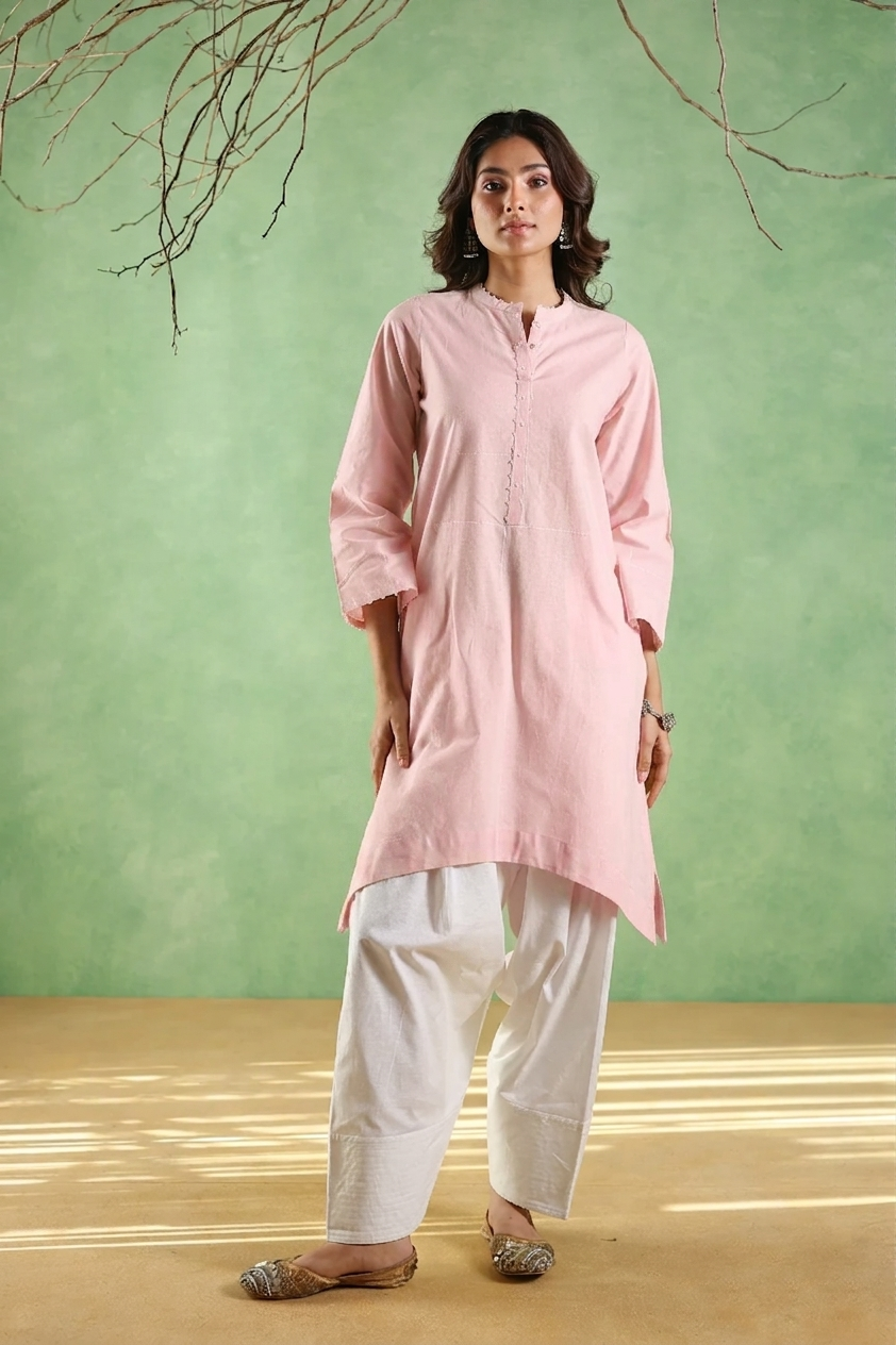 Rahi Farshi Salwar Suit with Pearl Detailing - Yellow/White or Pink/White