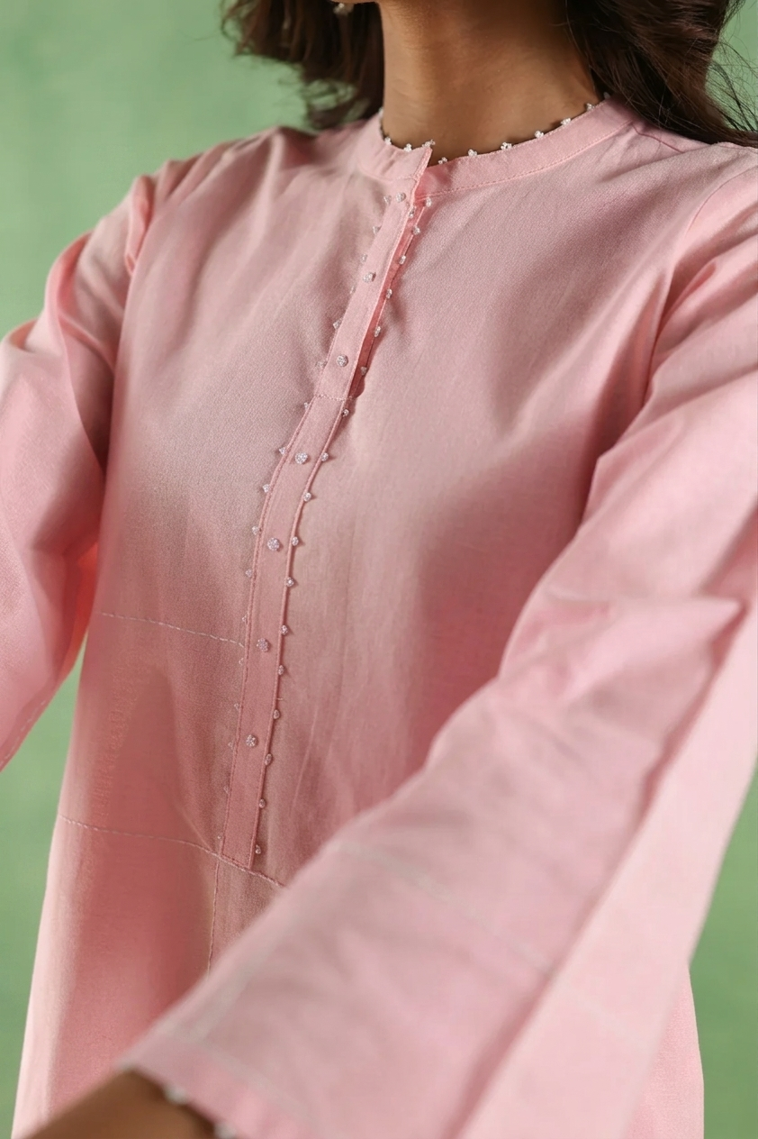 Rahi Farshi Salwar Suit with Pearl Detailing - Yellow/White or Pink/White