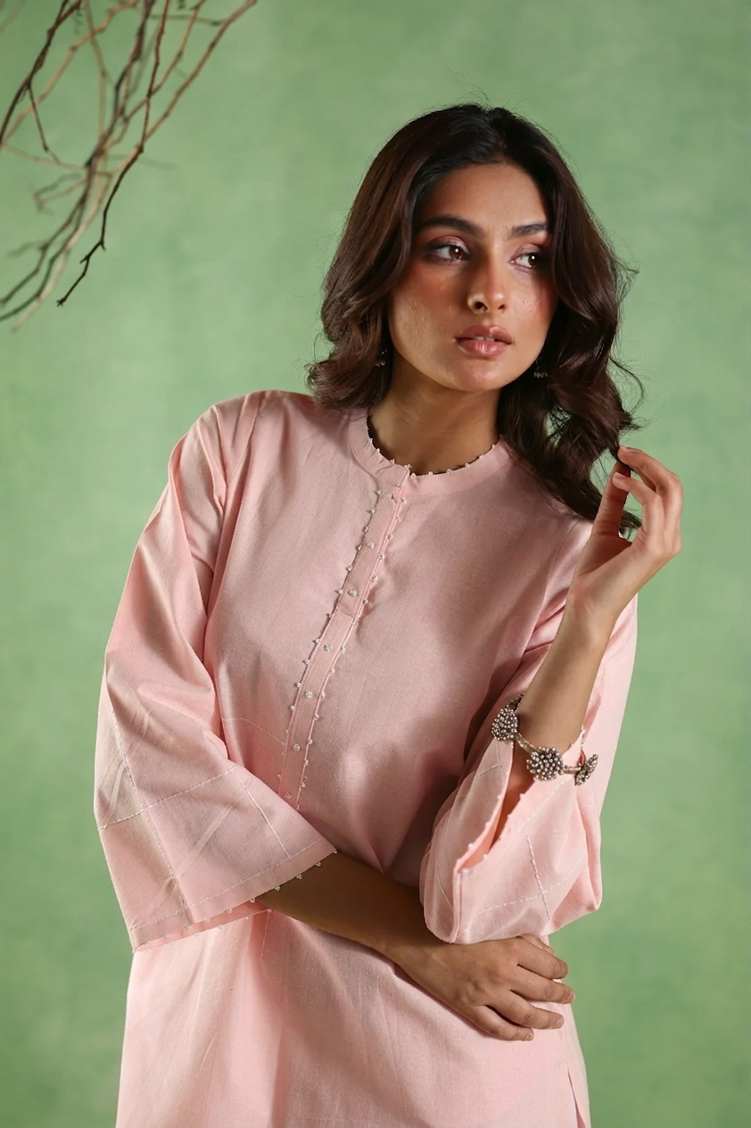 Rahi Farshi Salwar Suit with Pearl Detailing - Yellow/White or Pink/White